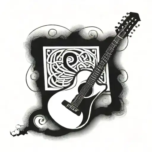 A Celtic Knot Design Incorporating Musical Notes And A Guitar