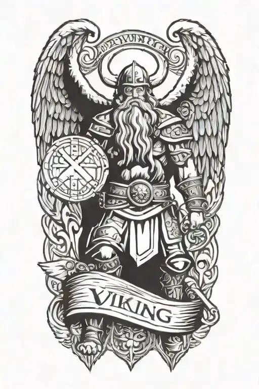 Viking With Wings Holding Sign