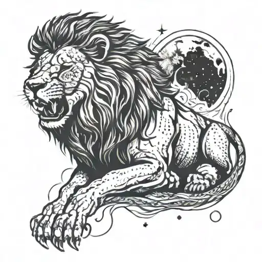 A Lion Roaring In Front Of A Galaxy Background