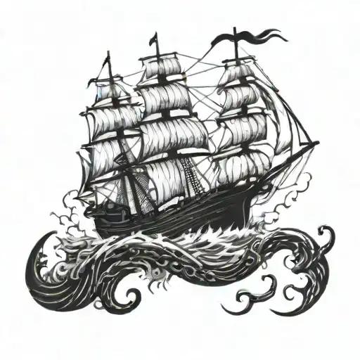 1800 Ship On The Ocean Engulfed By A Kraken