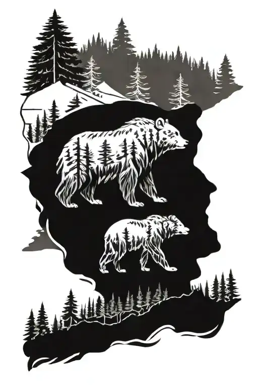 Bear And Pine Trees