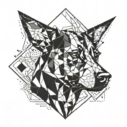 A Stylized Geometric Design Incorporating A Silhouette Of A Dog In A Blackwork Style