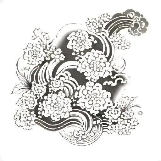 Black Clouds And Flowers In A Japanese Style To Make A Filler Background