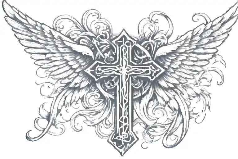 Cross With Wings Cancer Ribbon Intertwined