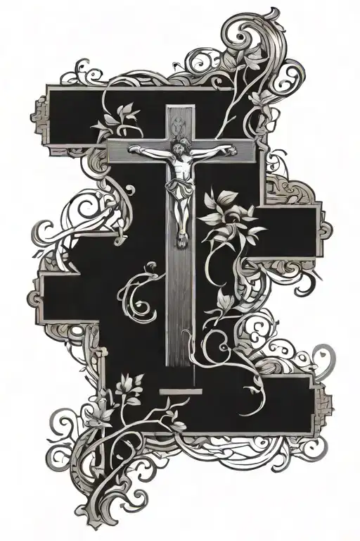 Cross With Roman Numerals Intertwined With A Vine