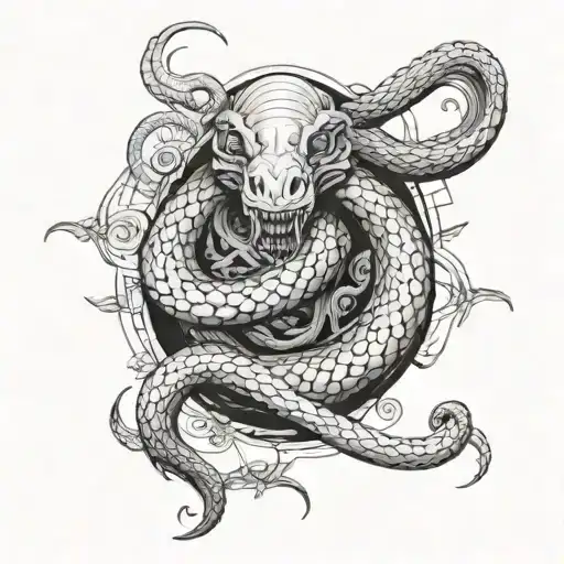 Combine Elements Of Frieren From The Manga Series With A Snake In A Dynamic Composition
