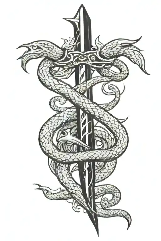 Trident Surrounded With Snake