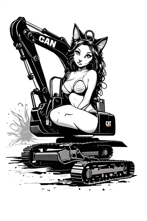 Cat Excavator Pin Up Girl