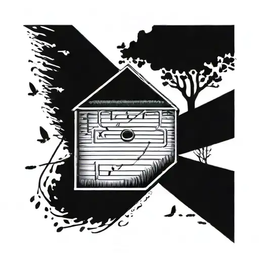 A Cozy Home With A Football Field In The Backyard And Music Notes Floating In The Air