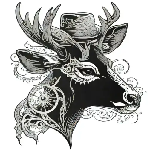 Incorporate A Guitar And Cowboy Hat Into A Deer Skull Design