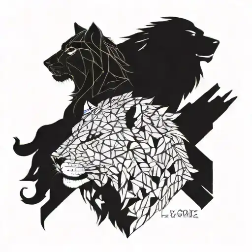 An Abstract Geometric Design Incorporating Lion And Wolf Silhouettes