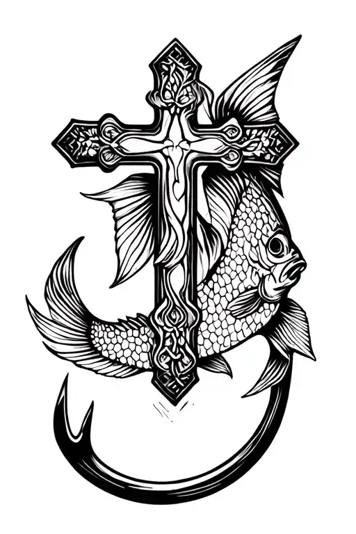 Hawaiian Fish Hook With A Christian Cross