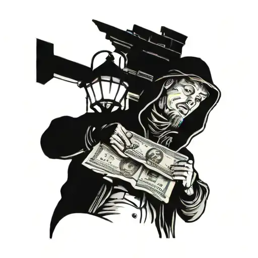 A Hustling Figure Counting Money Under A Streetlight