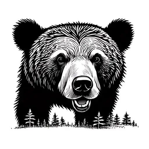 Bear In Forest Landscape