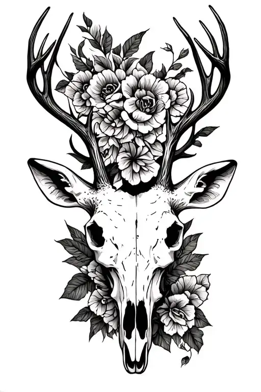 Deer Skull With Antlers Symmetrical No Flowers