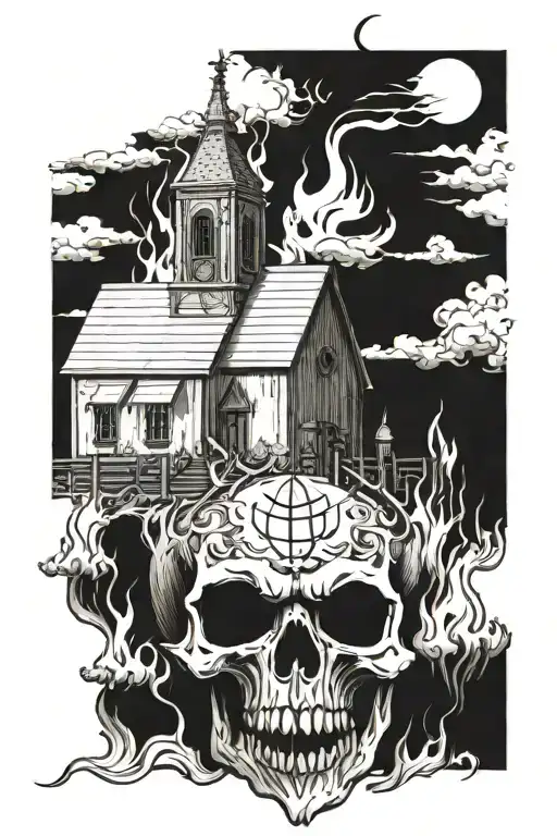 Burning Church With A Demon Skull