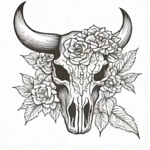 Bull Skull With Flowers
