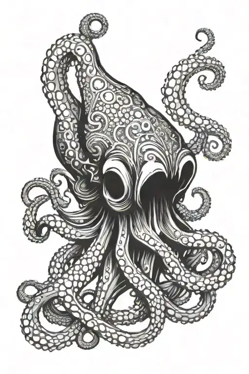 Tattoo Of A Mystical Octopus In A Hood Without A Face