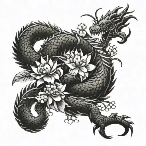 Combine An Asian Dragon Coiling Up The Arm To The Triceps With Lotus And Cherry Blossoms