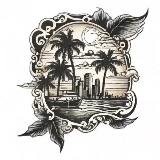 Combine A Beach Sunset With A Miami Skyline In A Tattoo Inspired By Metal Album Cover Art