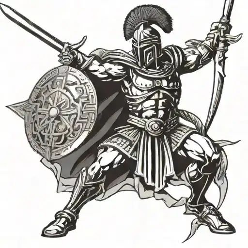 A Spartan Warrior Wielding A Greek Sword In A Fierce Battle Scene
