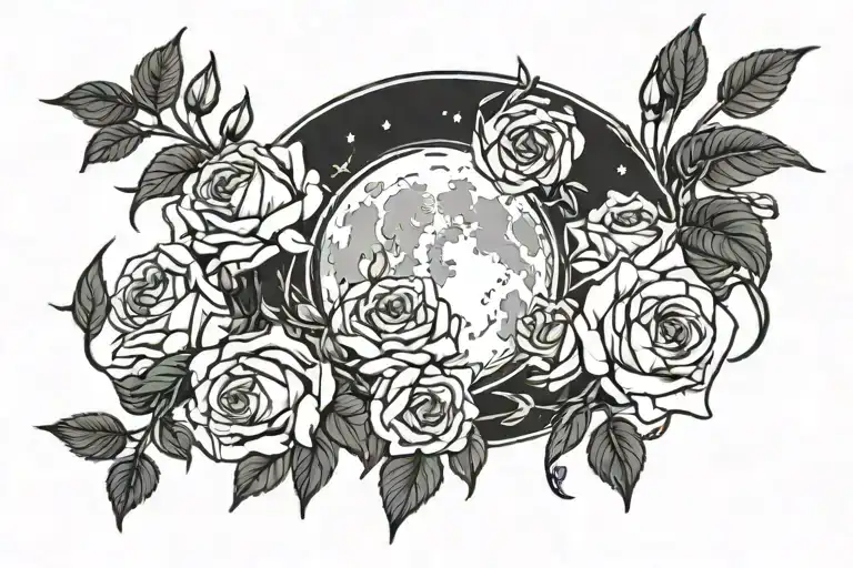 Moon Surrounded By Roses Surrounding