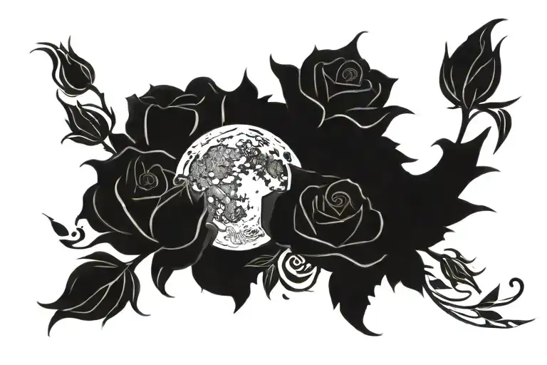 Moon Surrounded By Roses Surrounding