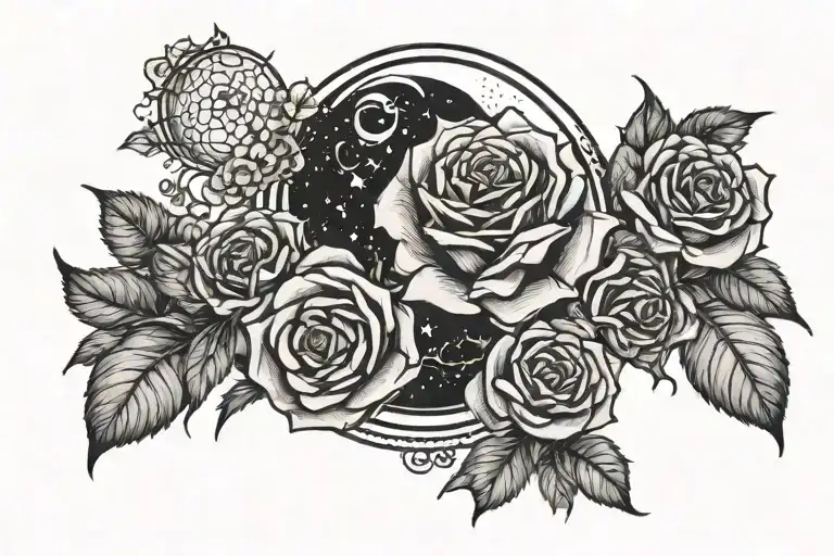 Cresent Moon Surrounded By Roses