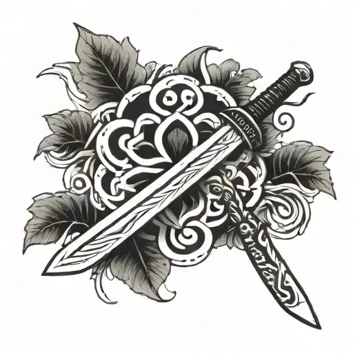 A Samurai Sword Intertwined With A 4 Leaf Clover