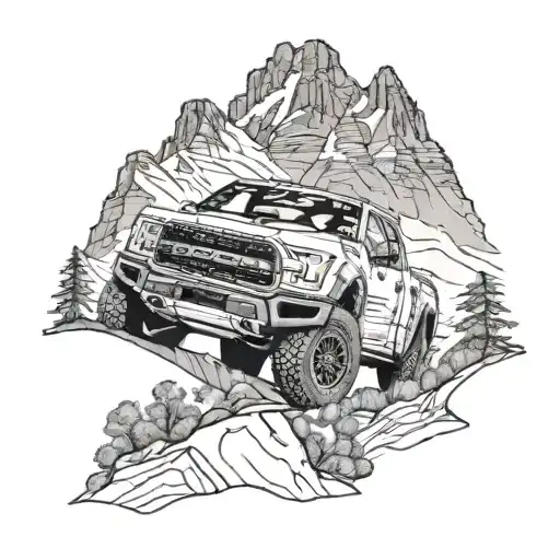 Ford Raptor Silhouette Driving Through A Rugged Mountain Terrain