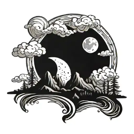 A Cosmic Landscape With A Moon Made Of Vinyl Records