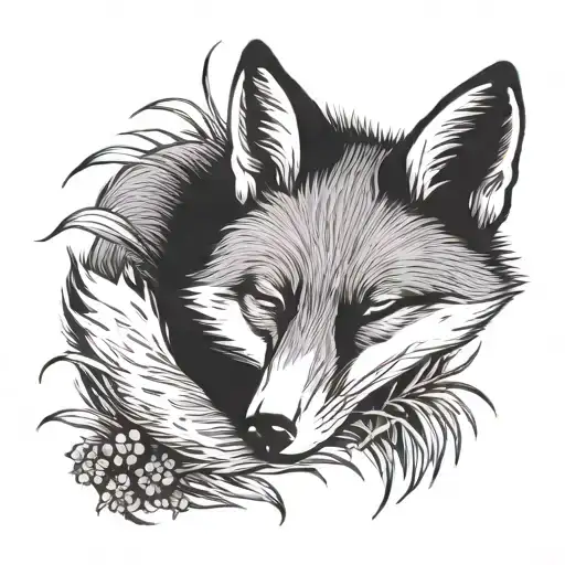 A Fox Sleeping In A Grass Felt