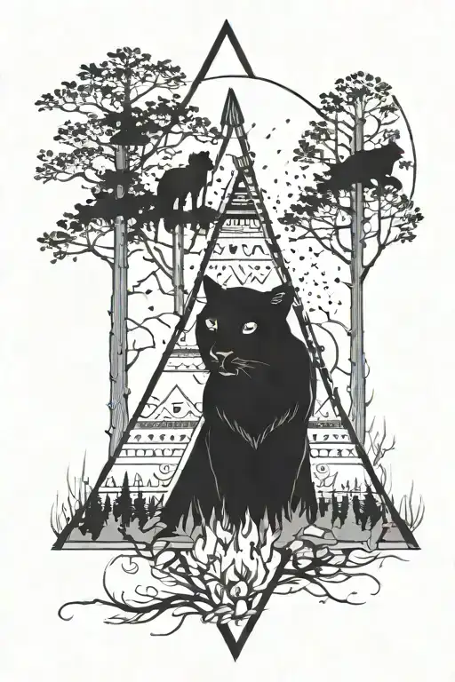 Tipi In A Forest With Fire And Black Panther Created From Fires Smoke