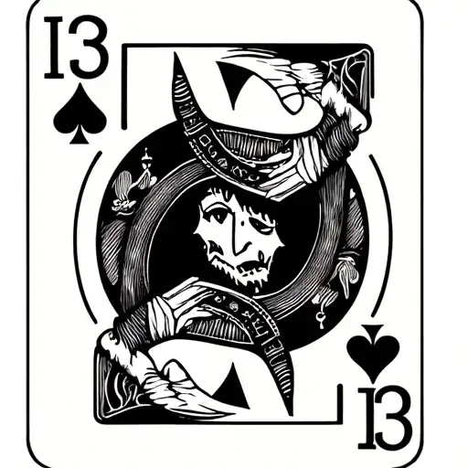 Playing Card With Specifically The Number 13 Of Spades And The Devil As The Face