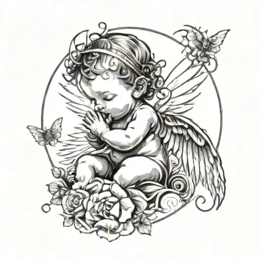 A Baby With Wings Surrounded By Rays Of Light Symbolizing Prayer