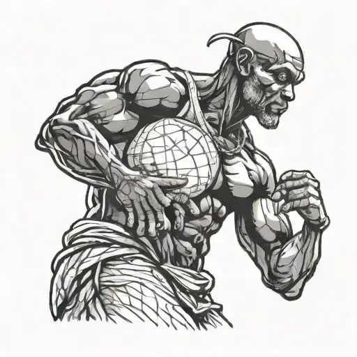 Bald Headed Black Man As Atlas Holding World On His Shoulders