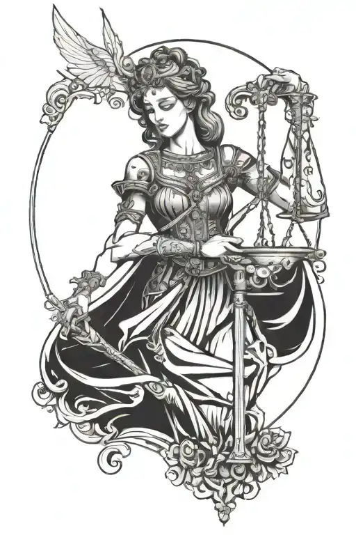 Themis And The Sword Of Libra In Her Hands And Holds