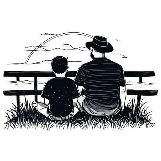 Father And Son Sitting On The Back Porch With The Sunset In The Background Country Setting