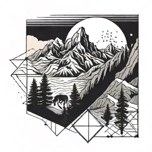 A Geometric Mountain Landscape With Hidden Animal Silhouettes