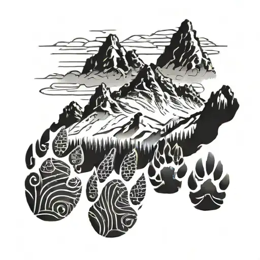 A Series Of Animal Paw Prints Leading Into A Mountain Range