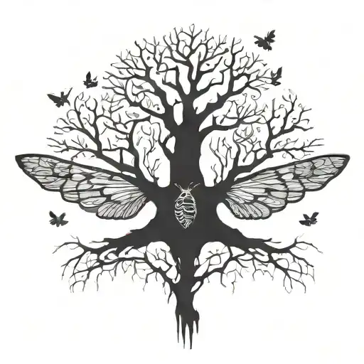 Upside Down Leafless Tree Turns To Dead Moth