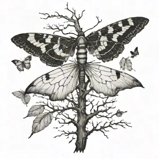 Upside Down Leafless Tree Turns To Dead Moth