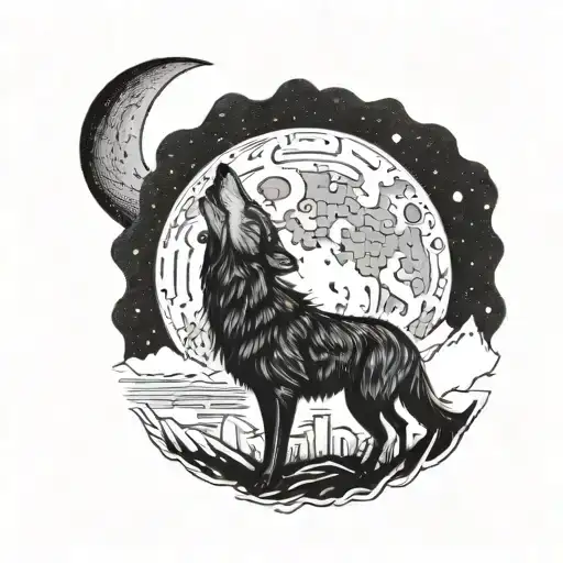 A Wolf Howling At The Moon With The Lyrics Of An Oasis Song Incorporated Into The Design