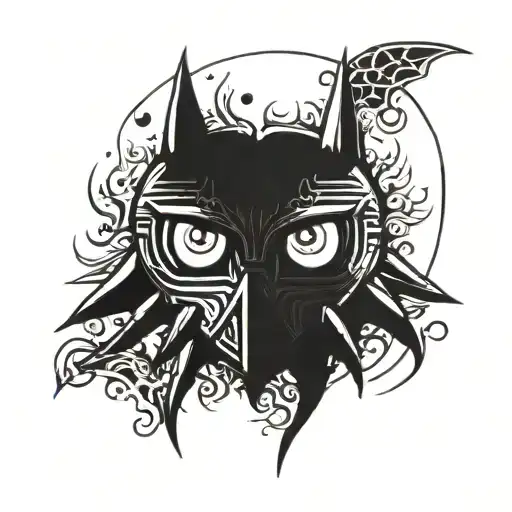 Majora's Mask With An Outline Of The Angry Moon Behind It