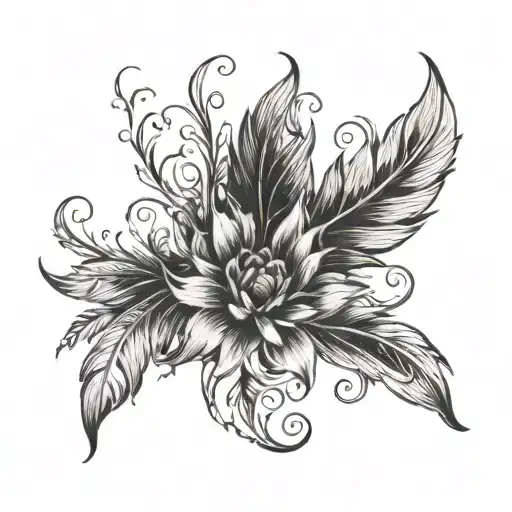 A Detailed Close-up Of A Phoenix Feather Turning Into A Blooming Flower