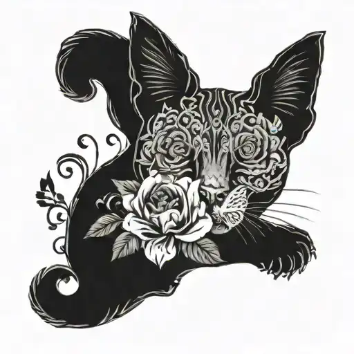 Cat With Flowers And A Skull And A Butterfly
