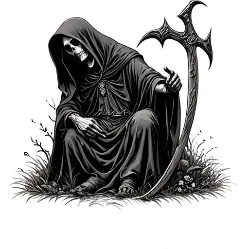 Grim Reaper Holding A Sythe In A Grave Yard