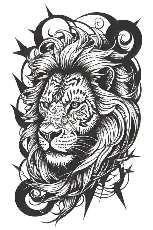 Lion With Black Lighting Bolts Striking