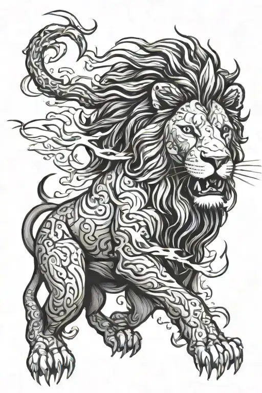Lion With Black Lighting Bolts Striking
