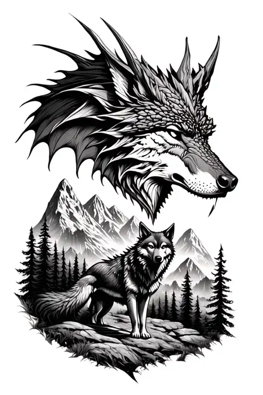 Dacian Draco With Wolf In A Mountain Forest Landscape